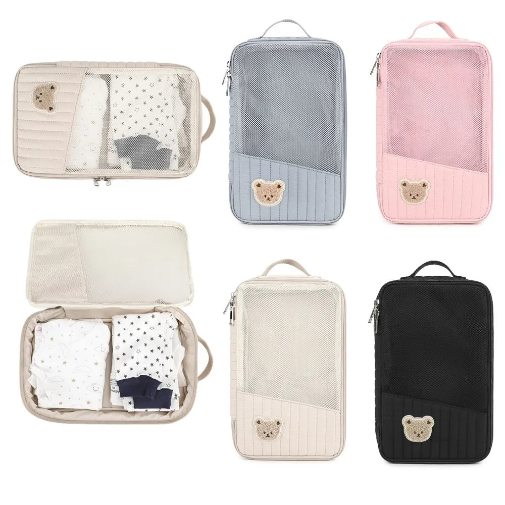 Cute Diaper Bag for Stroller Hanging Bag Separate Storage for Baby Clothes and Diapers Travel Change and Washing Storage Bag