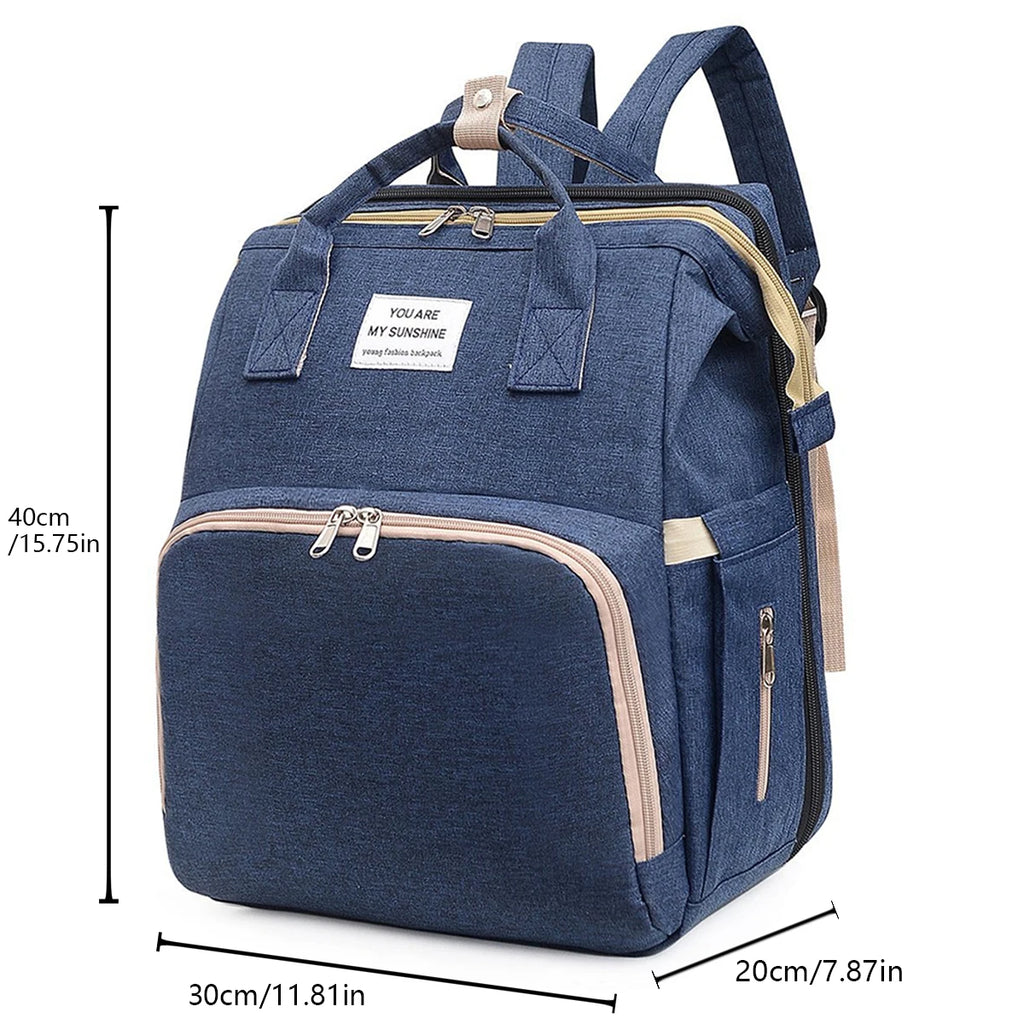 Foldable bed diaper bag with changing station insulated pocket and large capacity Multifunctional Double shoulder mommy bag